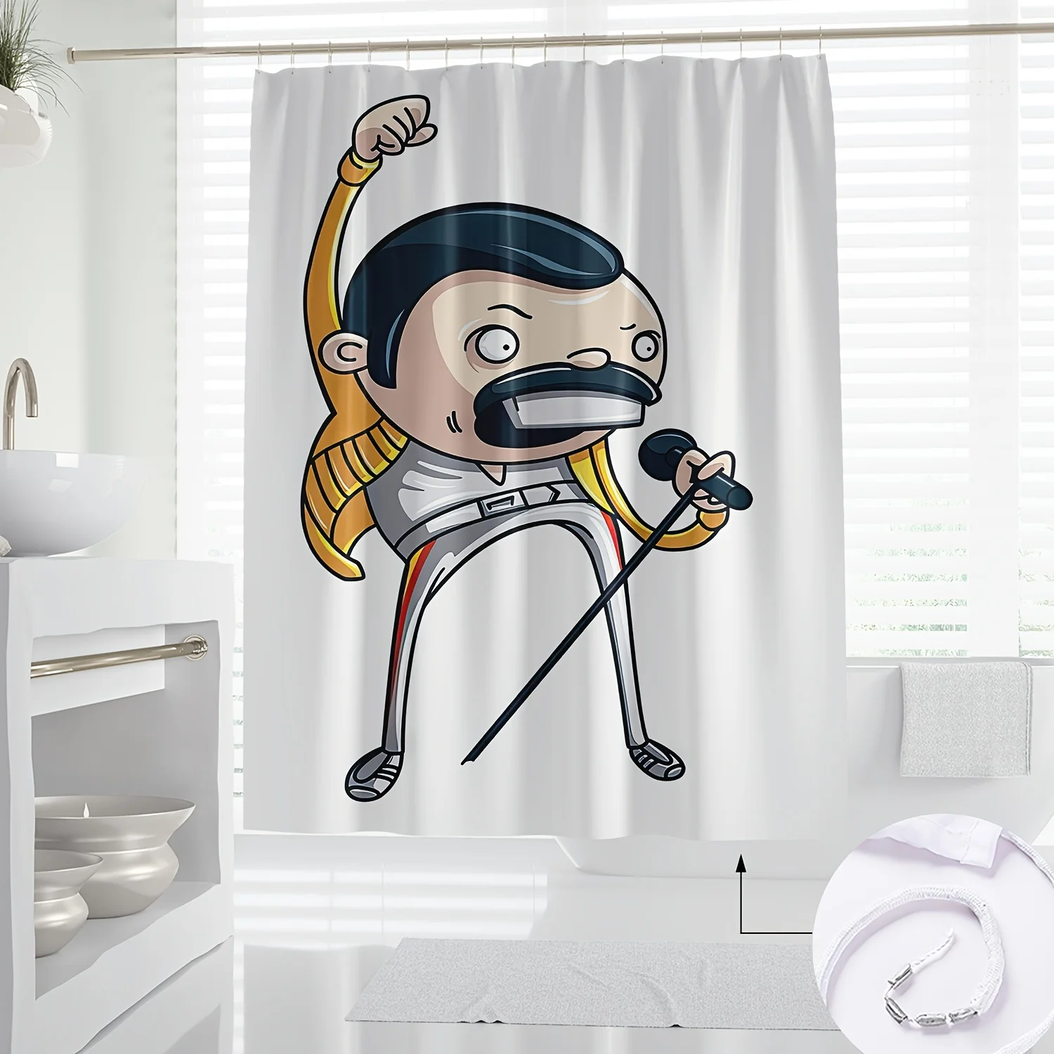 Modern Cartoon Fashion Humor Shower Curtain, Digital Print, Machine Washable Polyester, Includes Hooks, Knit Weave