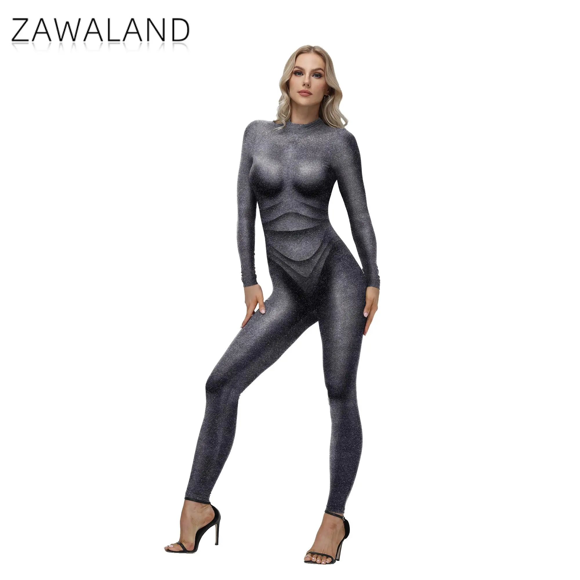 Zawaland سبعة من تسعة زي أنيكا هانسن تأثيري بذلة ثلاثية الأبعاد مطبوعة موضة مهرجان Catsuit هالوين كرنفال عرض الزي