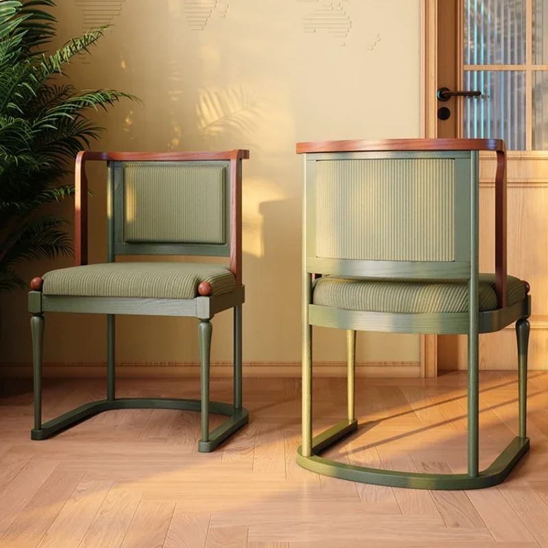 Solid wood chair living room French, retro soft bag balcony tea chair, master curved backrest