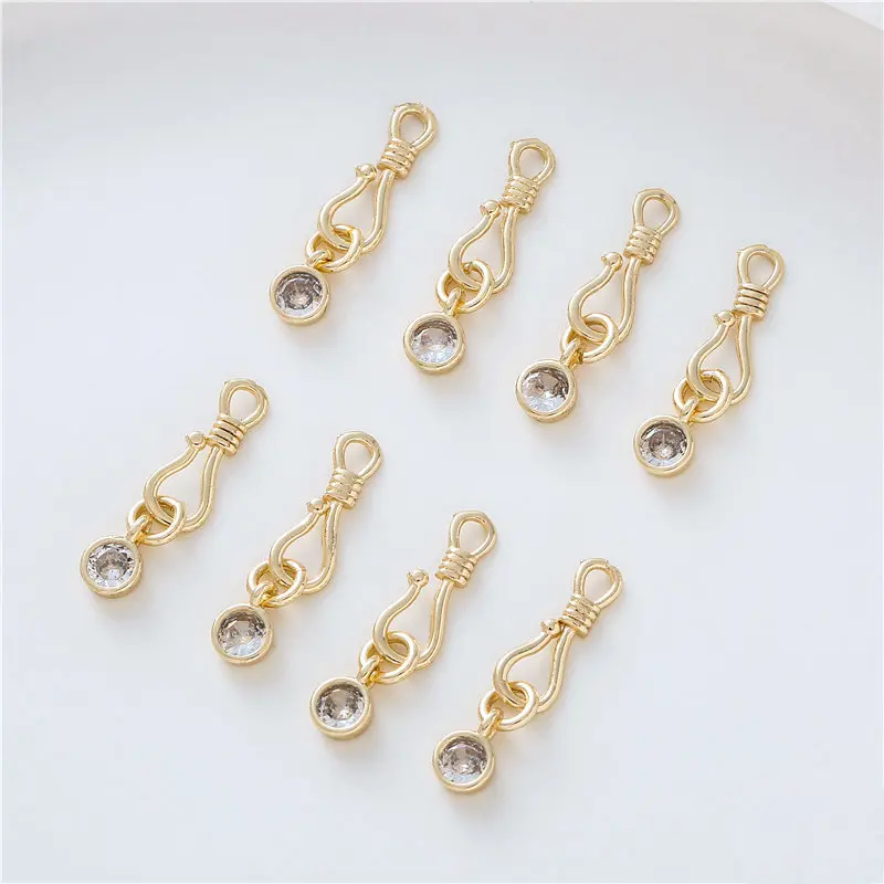 4PCS 20MM Gold Color Brass  with Zircon Bale Pinch Clasp For Pendant DIY Making Hand Made Jewelry Findings Component