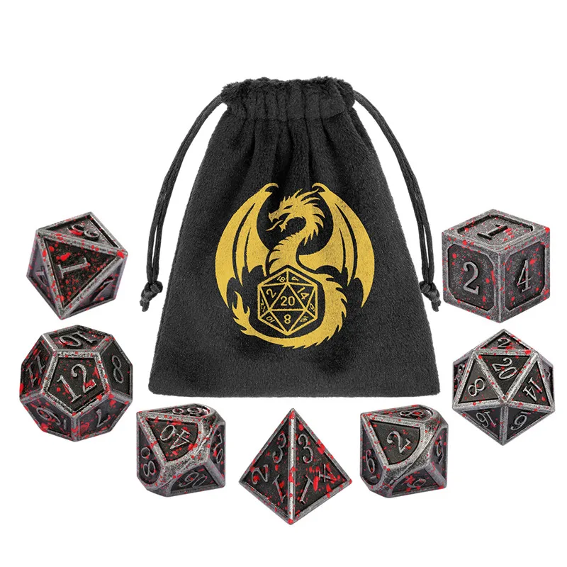 Large Size 7pcs/set Metal Polyhedral Dice for Table Board Role Play Gaming with RPG Dice Watch Case Storage Bag