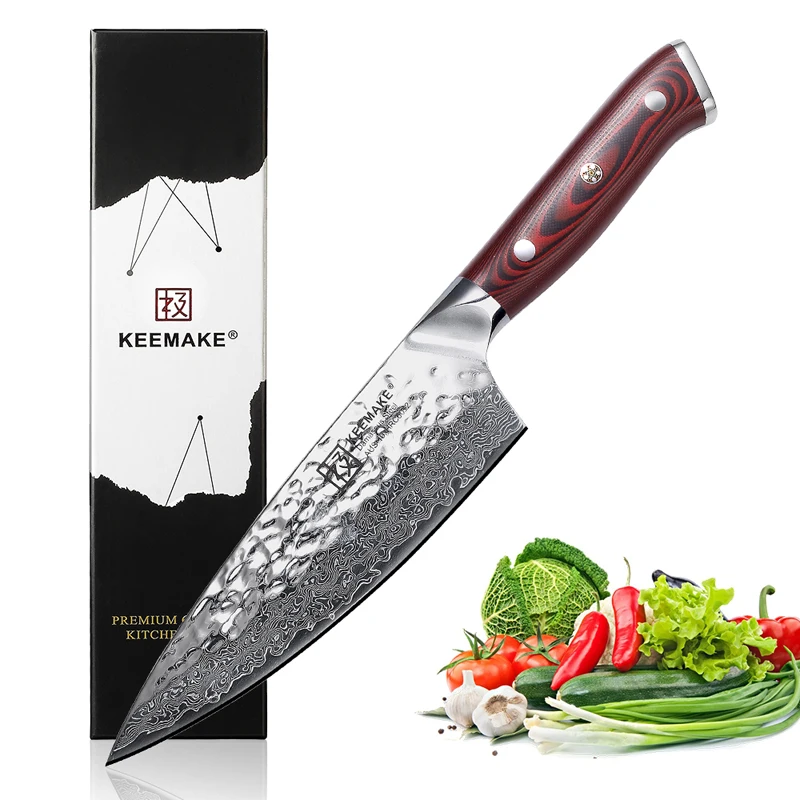 

KEEMAKE High Quality 6.5'' Chef Knife Hammer Damascus AUS-10 Steel Blade Kitchen Knives G10 Handle Sharp Meat Slicing Chef Knife