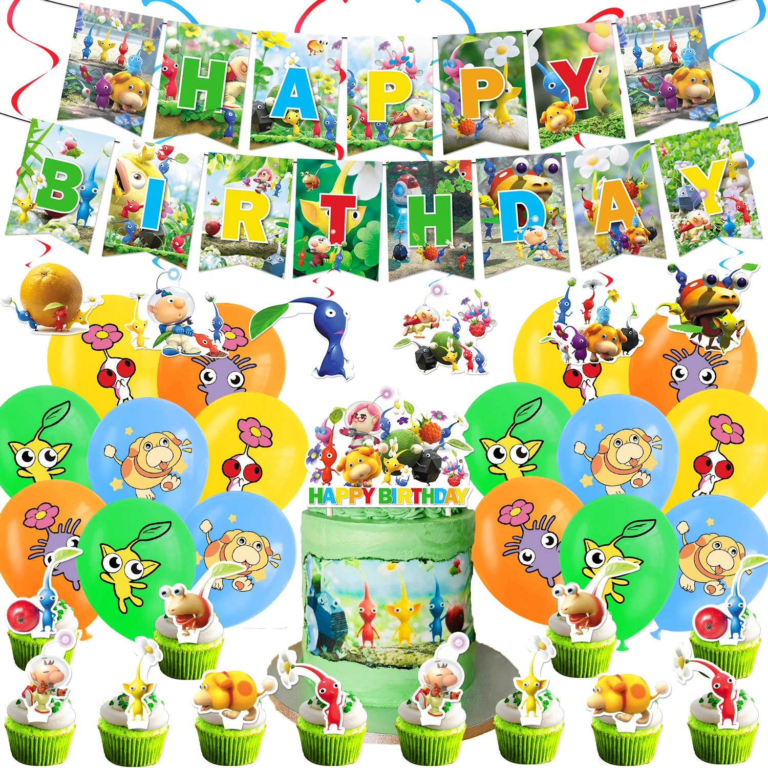 

The Game Pikmin Birthday Party Decorations Pikmin Balloon Banner Backdrop Cake Topper Party Supplies Baby Shower