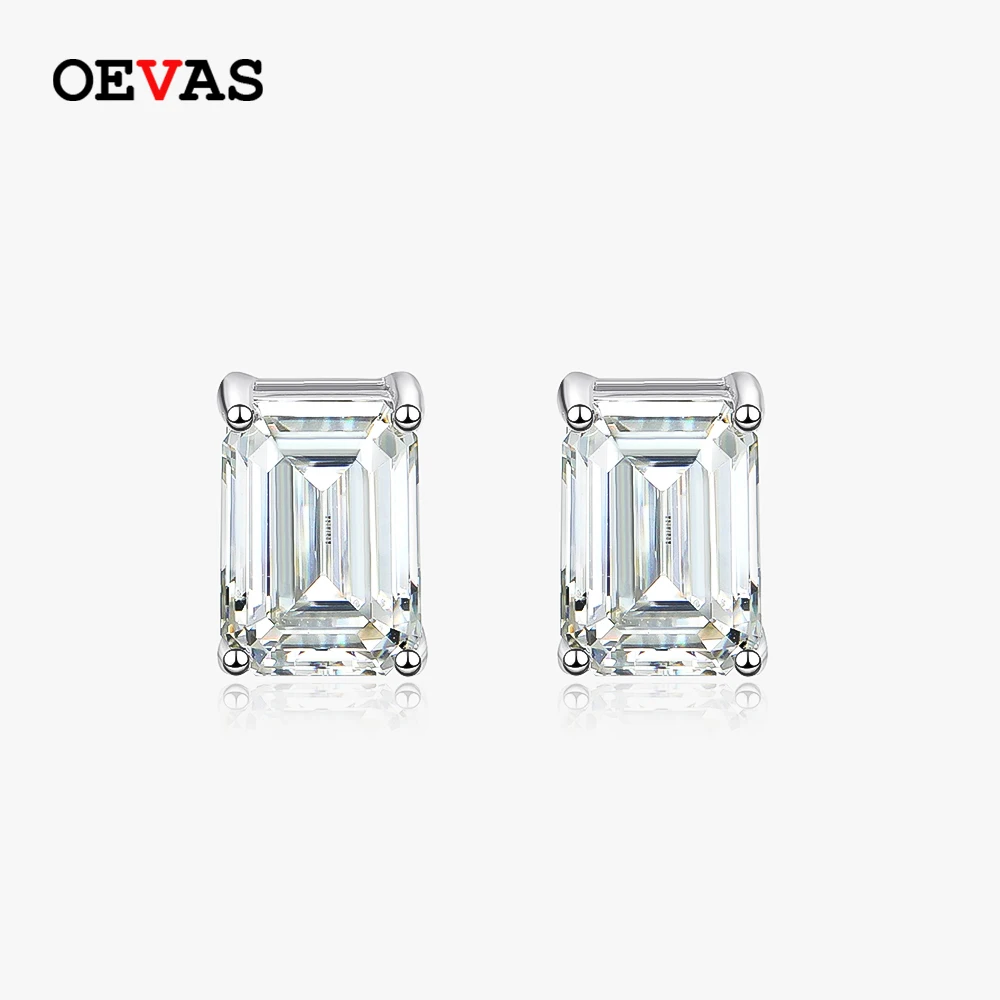 OEVAS Elegant Solid 925 Sterling Silver Moissanite Gemstone White Gold Earrings Ear Stud For Women Gifts Fine Jewelry Wholesale