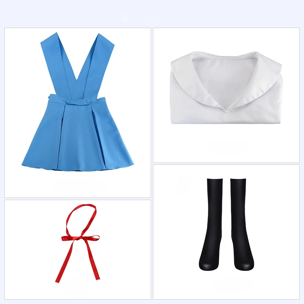 فستان Ayanami Rei التأثيري مع جوارب Asuka Langley Sohryu زي مدرسي Ayanami Rei ملابس أنيمي كوميك كون Asuka كوسبلاي