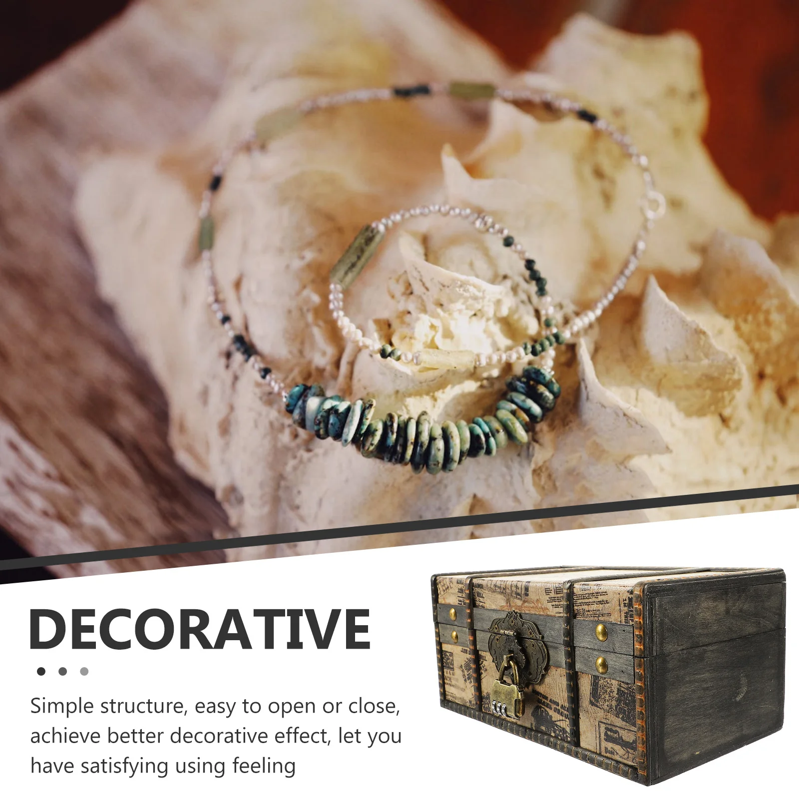 Retro Wooden Desktop Storage Box Vintage Treasure Chest Jewelry ganizer Trinket Container Decorative Gift Crate Piggy Bank For view 6