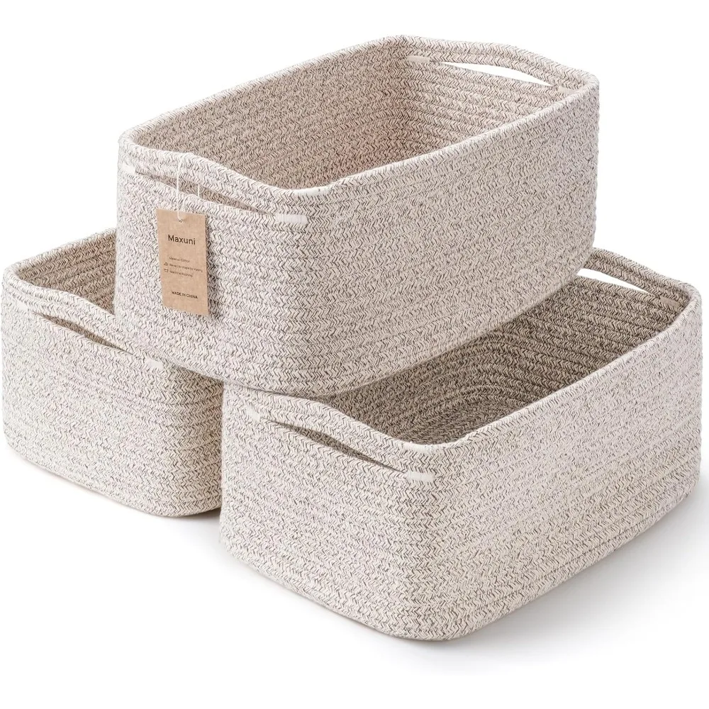 

3-Pack Small Storage Baskets for Organizing | Woven Shelf Toy Basket,Rope Baskets for Gifts Empty,Closet Organizer Bins