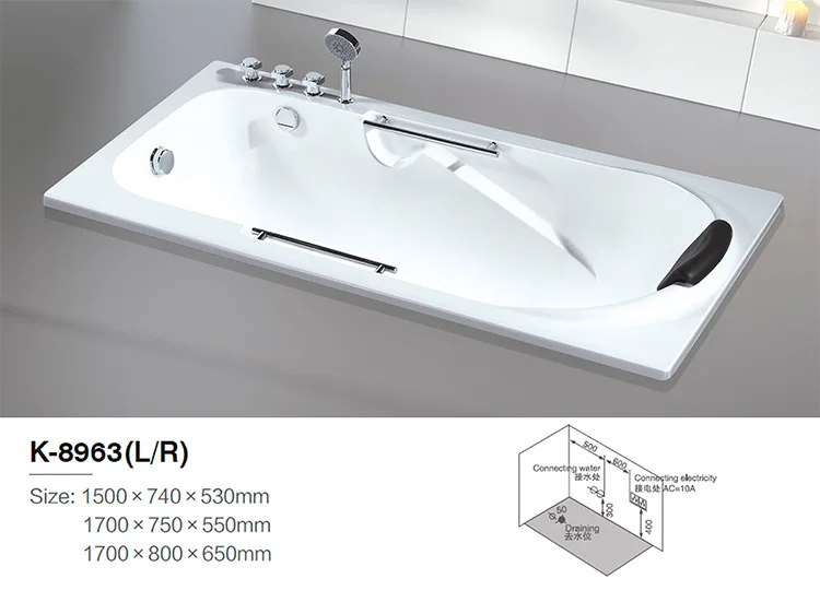 Indoor Hotel Embedded Bathtub Acrylic Drop-in Massage Bathtubs