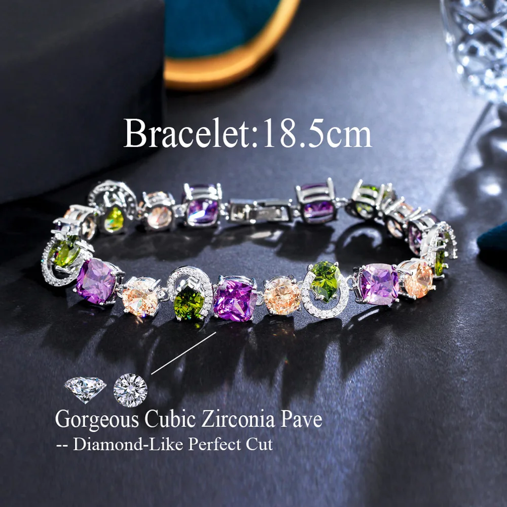 ThreeGraces Classic Multicolor Cubic Zirconia Stone Link Chain Bracelet for Women 2023 New Fashion Party Costume Jewelry BR269