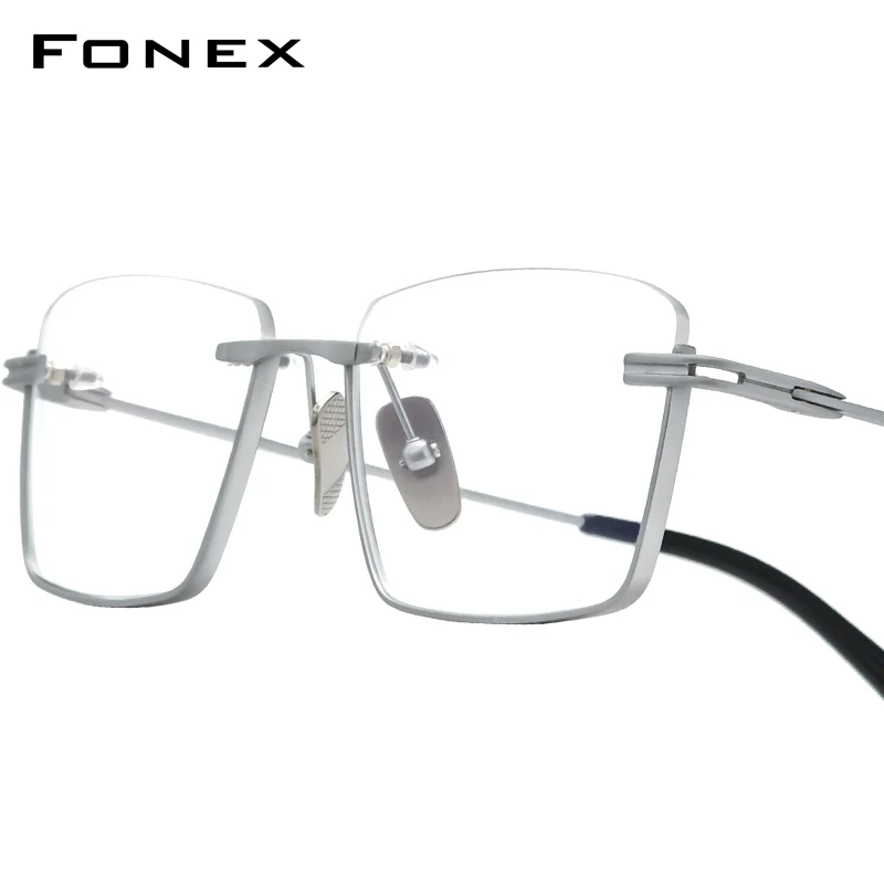 FONEX Pure Titanium Glasses Frame Men Semi Rimless Square Eyeglasses Men's Frames Eyewear DTX416