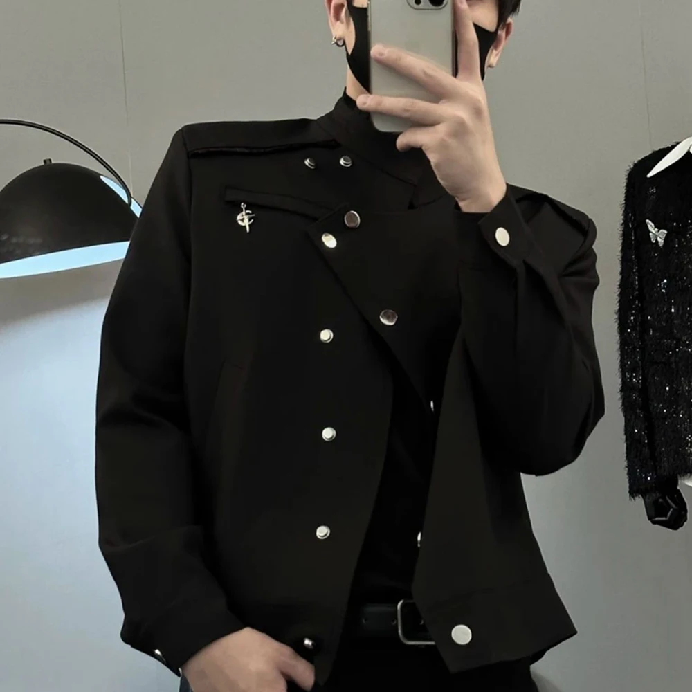 Men Jacket Irregular Button Casual Jacket Streetwear Fashion Youth Campus Performance Trend Long-Sleeve Top Male Men'S Clothing