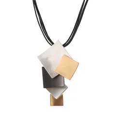 Trending Geometric Square Pendant Necklace Collares Fashion Vintage Leather Chains Accessories Goth Jewelry for Women 2023