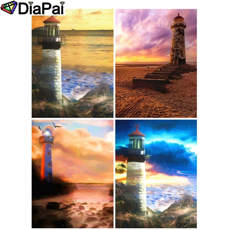 

DIAPAI Diamond Painting 5D DIY 100% Full Square/Round Drill "Tower sunset scenery" 3D Embroidery Cross Stitch Home Decor