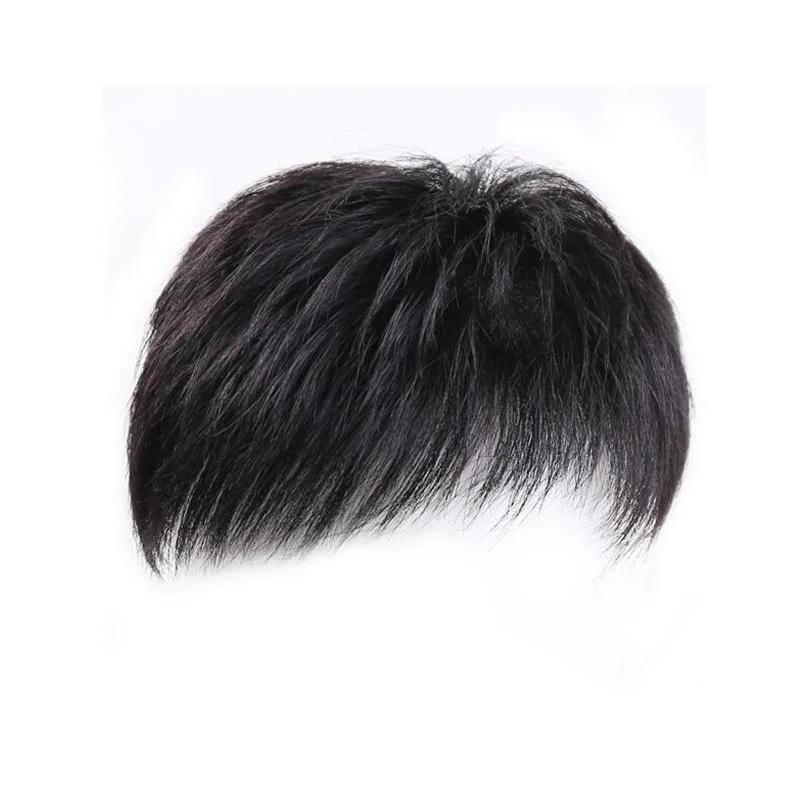 Wig piece men's hair patch forehead baldness cover white hair natural breathable synthetic fiber high temperature silk