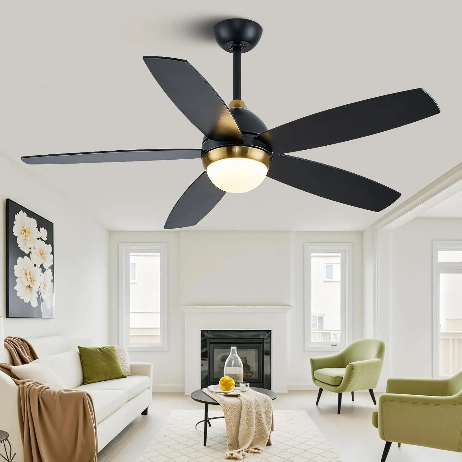 Gold Ceiling Fan with Lights,52 Inch Ceiling Fans,6 Speeds,3 Color,Quiet DC Motor,Ceiling Fan with Remote Control for Bedroom Li