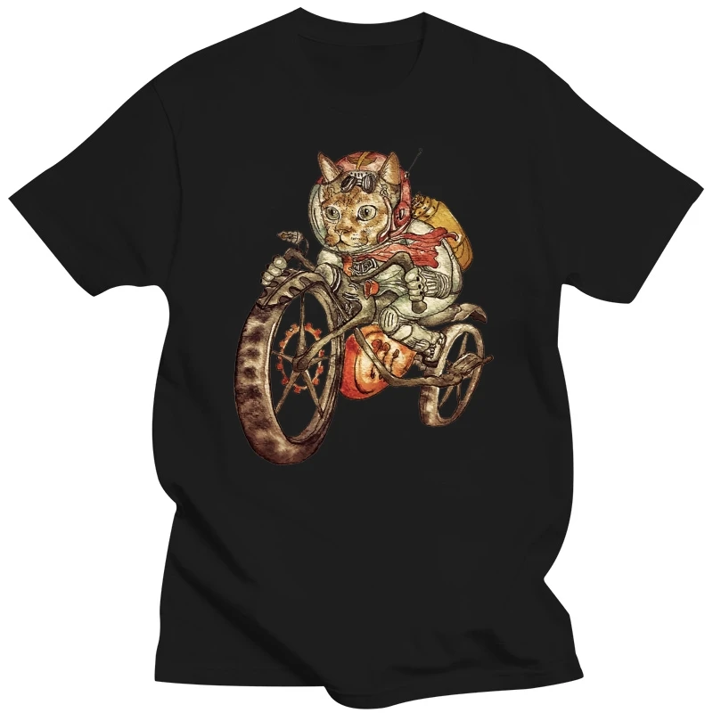 Berserk Steampunk Motorcycle Cat Rider Retro T-Shirt New Arrival 100% Cotton Men's Loose T Shirt Print Summer Autumn T Shirts