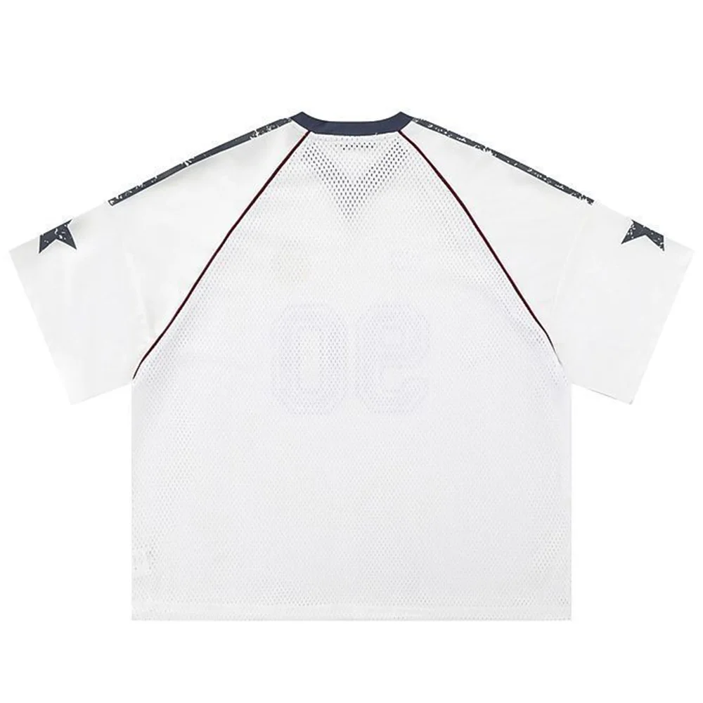 T-Shirt Mens Jersey Sports Retro American Streetwear Short-Sleeved Training Mesh Breathable Light Loose Casual Tops Mens Clothes