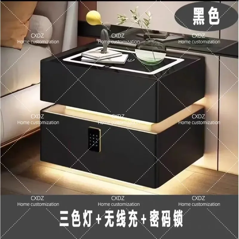 Intelligent Solid Wood Bedside Table Modern Simple Nightstand Bedroom Light Luxury Multi Functional Storage Cabinet for