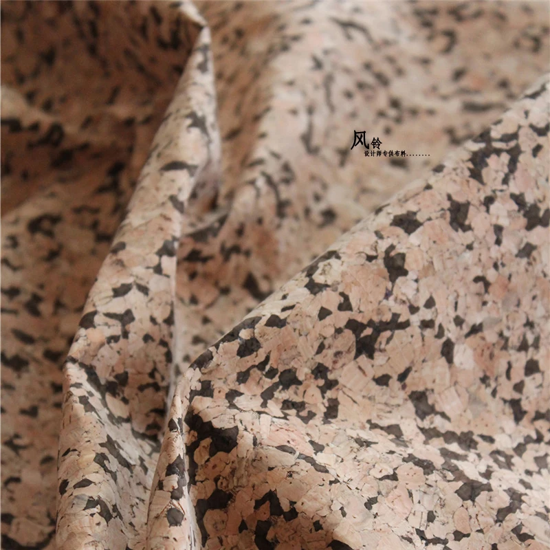 Natural Cork PU Synthetic Leather Fabric Black Spots DIY Patches Soft Bag Crafts Home Decor Purse Clothes Designer Fabric