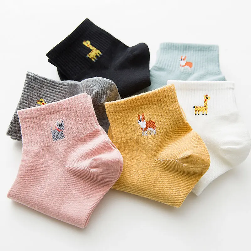 Cute Dog Women Ankle Socks Funny Cotton Summer Harajuku Puppy Corgi Cartoon Japanese Streetwear Gift for Girl Kawaii Blue Yellow