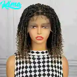 1B-27 Short Synthetic Twist Braided Wig for Black Women Knotless Passion Twist Braided Lace Wig Twist Spring Wig with Baby Hair