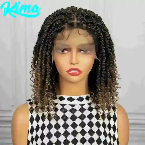 1B-27 peluca trenzada de giro sintético corto para mujeres negras peluca de encaje trenzado Passion Twist sin nudos peluca de primavera con pelo de bebé
