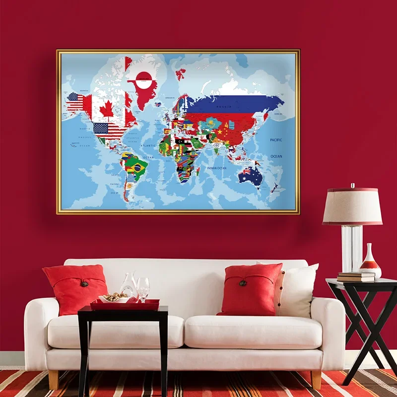 壁の装飾のための世界地図ポスター,不織布絵画,ヴィンテージ写真,家庭,オフィス,学用品,英語,150x100cm, 1個