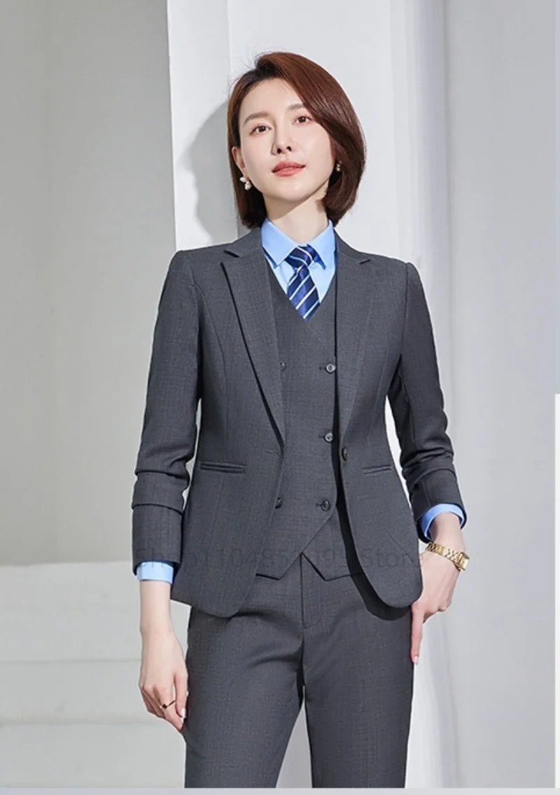 Spring/Autumn New Style Professional Beauty Salon Manager Workwear Women's 3 Piece Long Pants Suit Elegant High End Uniform