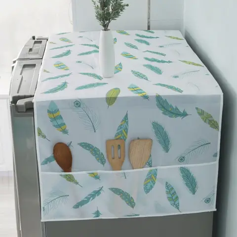 Refrigerator Dust Cover with Storage Bag Washable Printing Multi-purpose Washing Machine Cabinet Dust Protection Cover Household