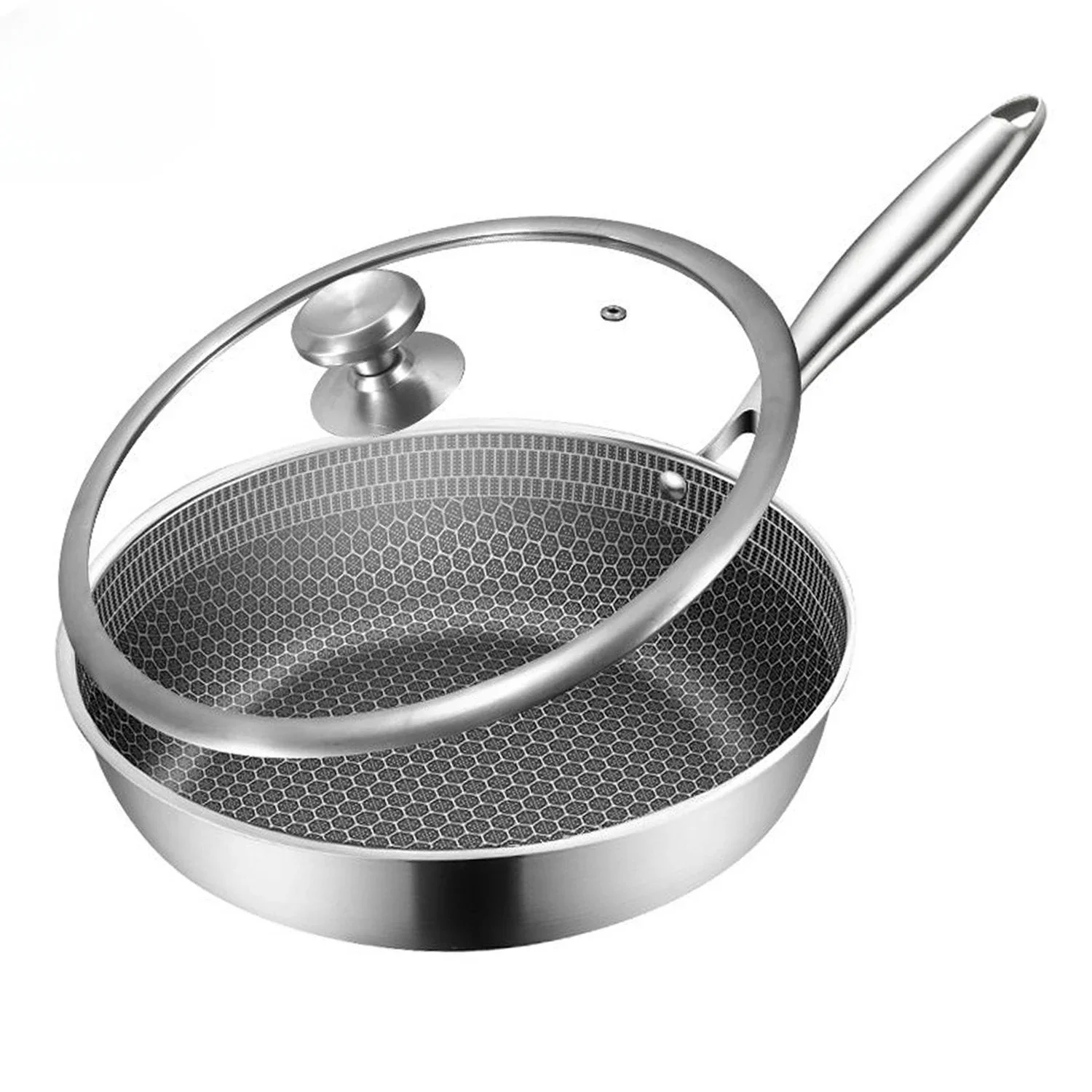 

Schnesland 304 Stainless Steel Frying Pans with Glass Lid Non-stick Uncoated Skillet Wok Pan