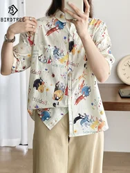 New Spring Cotton Sweet Shirt Women Short Sleeve Cartoon Printed Top Girl Loose Literature OL Blouses 2024 Summer T45817QM