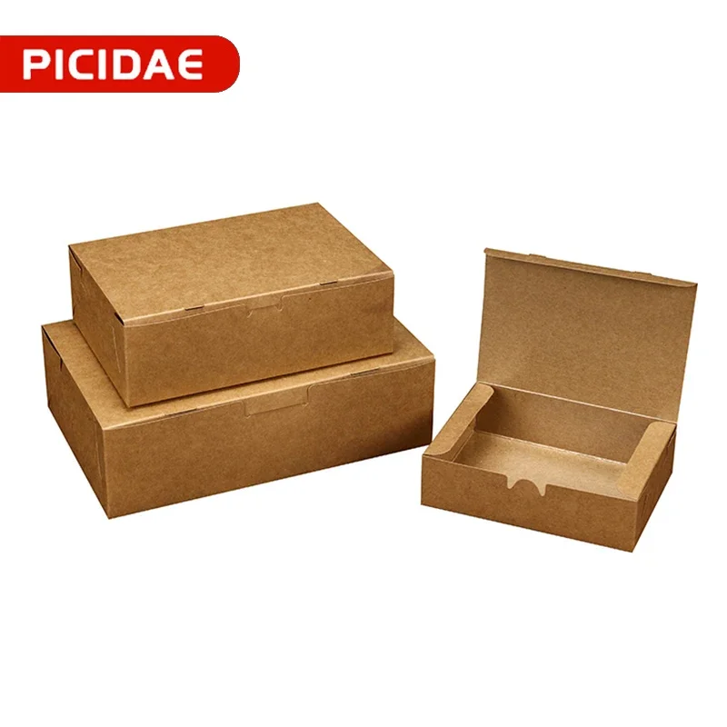 50pcs Kraft Paper Lunch Box Disposable Meal Prep Containers Food Takeout Boxes For Restaurant Home Takeaway Salad Snack Carton