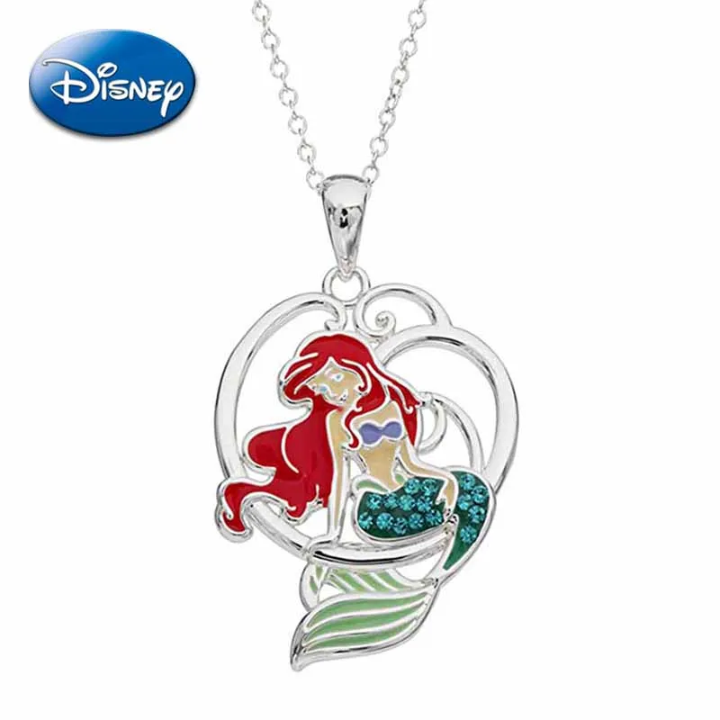 Disney The Little Mermaid Ariel Necklace Cartoon Princess Anime Figures Pendant Gemstone Accessories Toys Sweater Chain Kid Gift