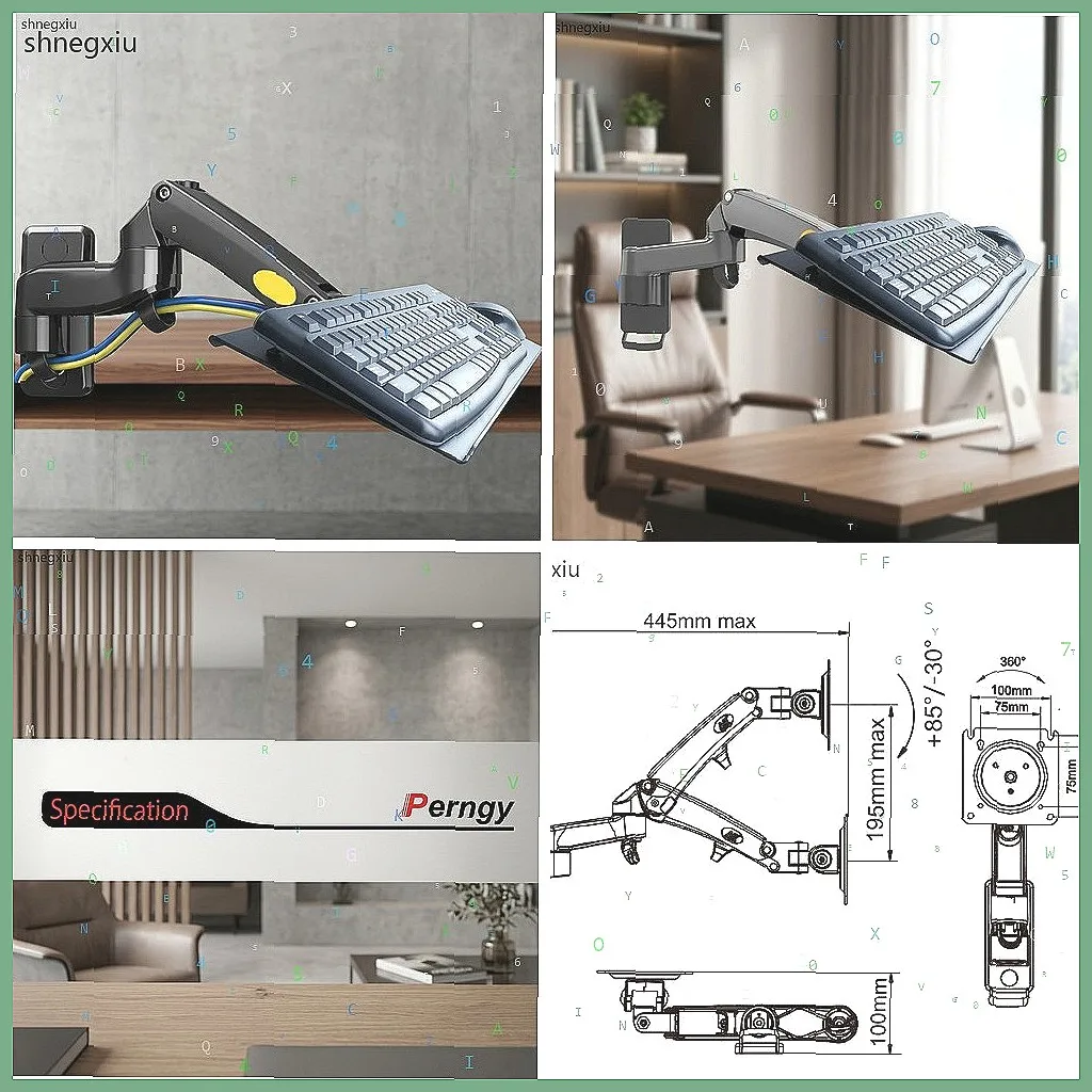 

Кронштейн для монитора F150-KYM 3-12 кг, алюминиевый, настенный, с газовой пружиной, подставкой для клавиатуры и пластиной VESA 100x100