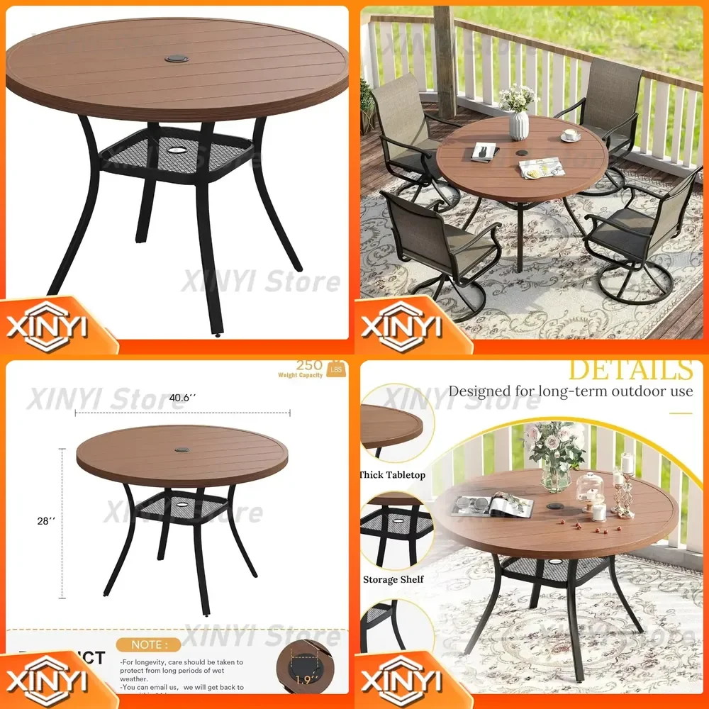 VICLLAX for Round Patio Table with Adjustable Umbrella Hole for Outdoor Dining Table All Weather Lawn Garden Table for