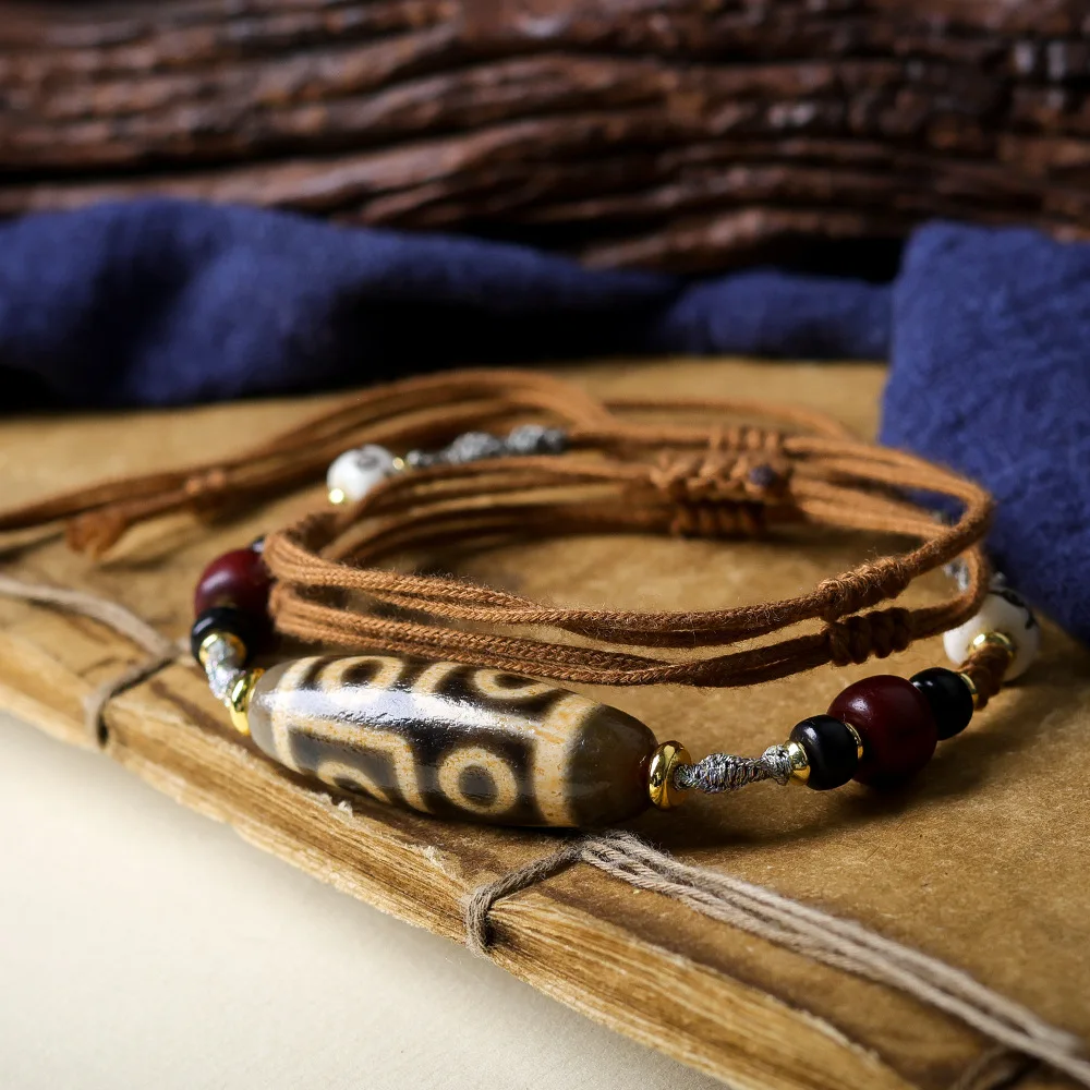 Tibetan jewellery teeth yellow six-eyed dzi hand-woven play necklace ethnic style bones antlers jumper chain bracelet