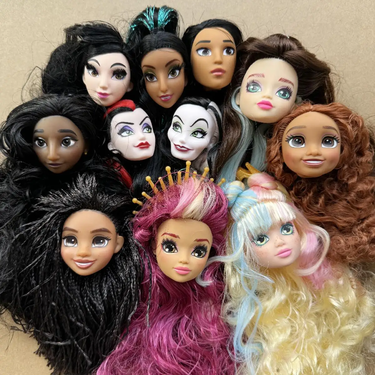Movie Princess Doll Heads 1/6 Solid Girls Head For 30cm Body Difference Skin Tone Colorful Hair Kids DIY Toys Birthday Gifts