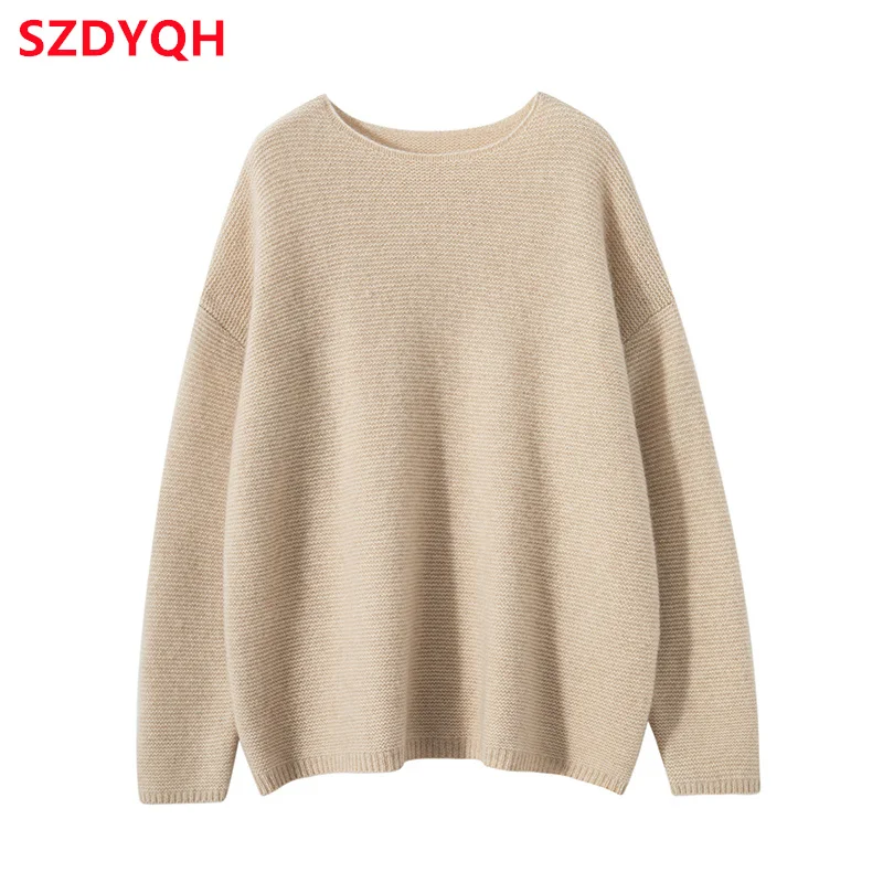 2023 Autumn Winter Women\'s 100% Cashmere Sweater O-Neck High Quality Soft Warm Pullover Female Loose Large Size Knitted Jumper