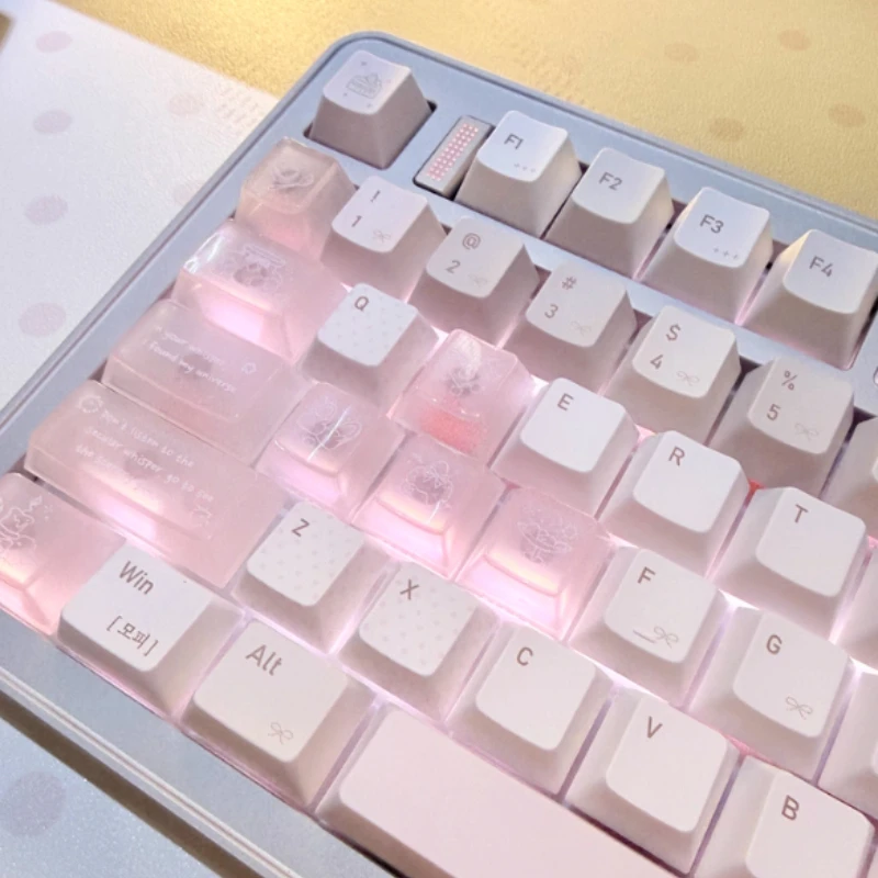 Tipuna Original PC Flash Pink Keycap 26 Key Custom Cherry Profile Key Caps Cute PC Transparent Keycaps for Mechanical Keyboard