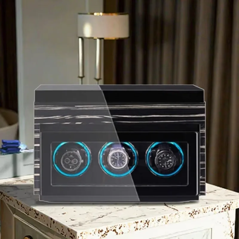 Watch Winder Box Wooden Watch Holder with Automatic Winding Touch Control Colorful Light Multi-Functional Watch Winder