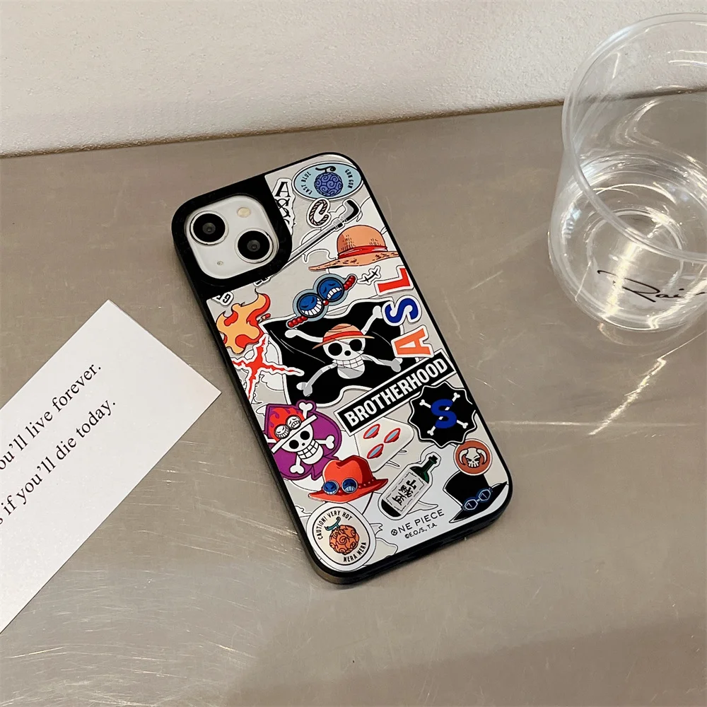 Coque de téléphone une pièce de marque à la mode, étui arrière pour iPhone 16 15 14 13 12 11 Pro Max, Anime japonais Luffy Zoro, Film miroir