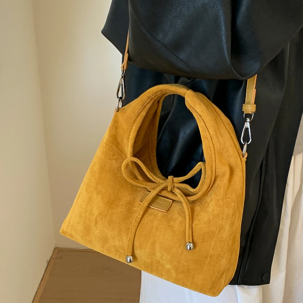 Women Retro Suede Bow Crossbody Bag 2026 Autumn Winter New Delicate Solid All-Match Handbags Daily Commute One Shoulder Bags