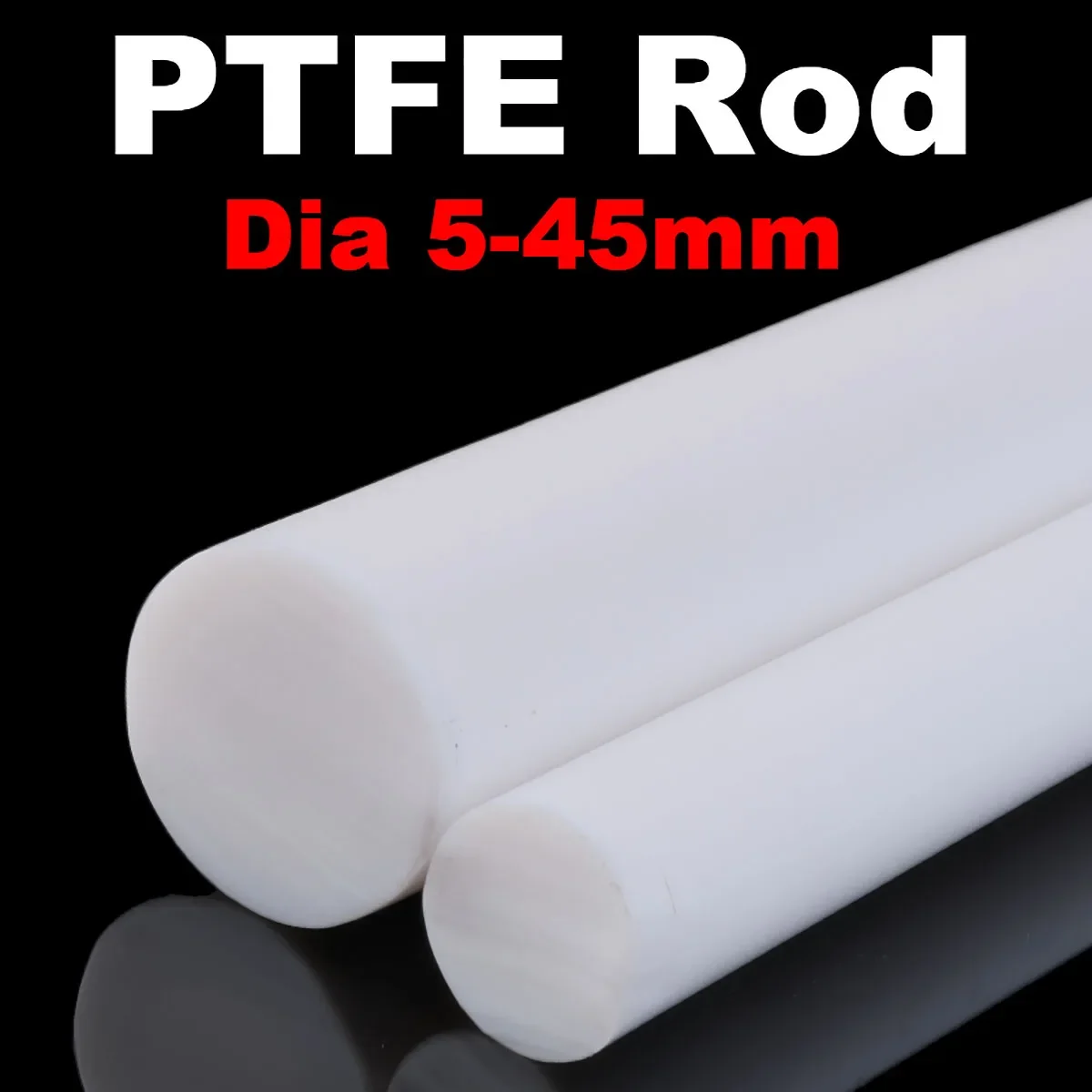 500mm PTFE Rod Dia 5-45mm Polytetrafluoroethylene Round Bar High Temperature Chemical Resistant Non Stick Industrial Durable