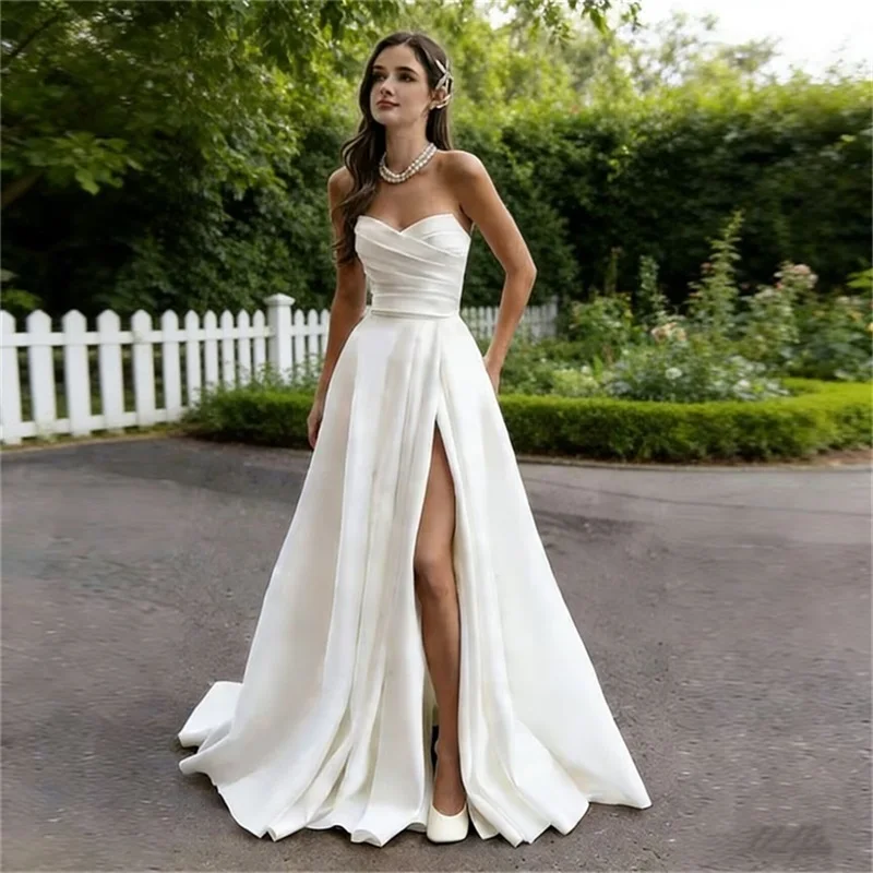 customized-elegant-strapless-satin-simple-side-split-wedding-dress-for-bride-a-line-lace-up-pleat-bridal-gown-vestidos-de-novia