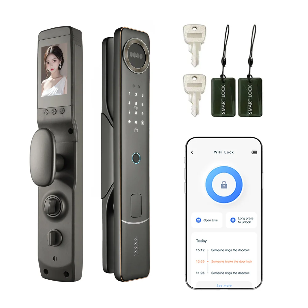 Glomarket Biometric Fingerprint App Video 3d Face Recognition Finger Smart Door Lock Wifi for Aluminum Door Lock With Camera
