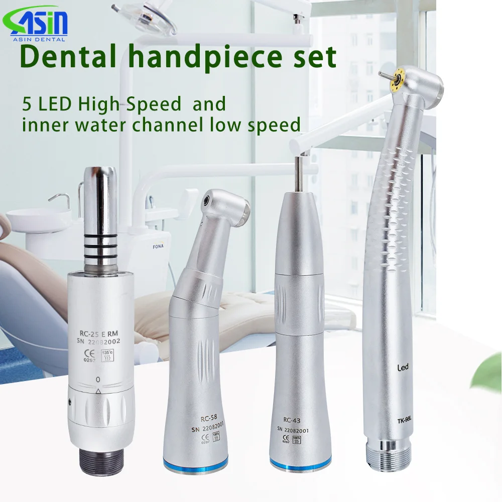 DEASIN Baixa Velocidade Turbina Dental, Ensino Handpiece Kit com 5LED E-Generator, Dentes Polimento Ferramenta Equipamento, Dental Inner Spray, 2 Buracos, 4 Buracos