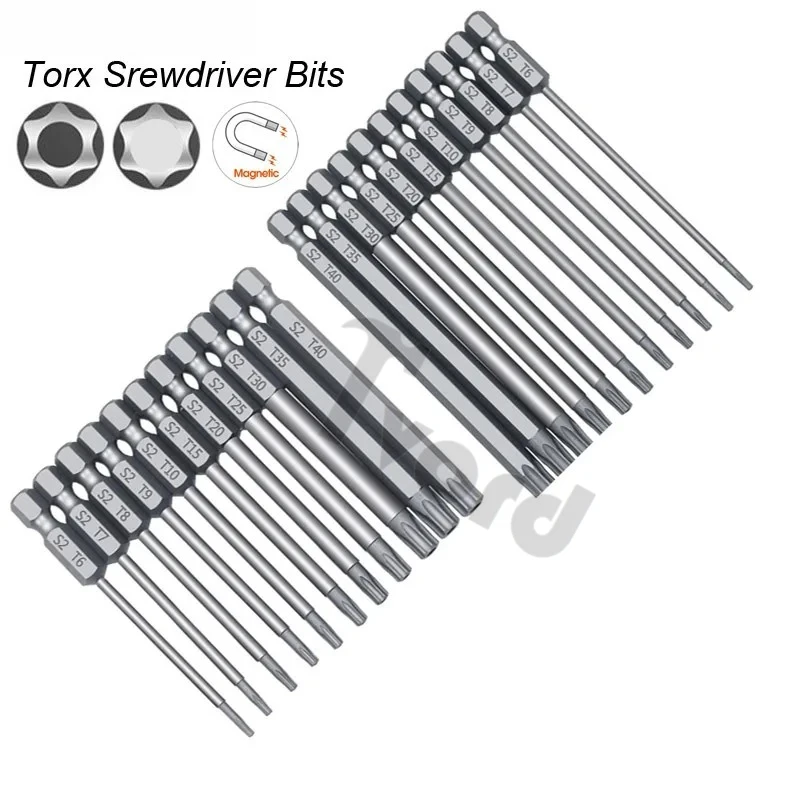 Torx Screwdriver Flat Head Tamper Proof Security Drill Bit Set for Electric Drill Magnetic Extension Adapter Star Hex Spline Bit