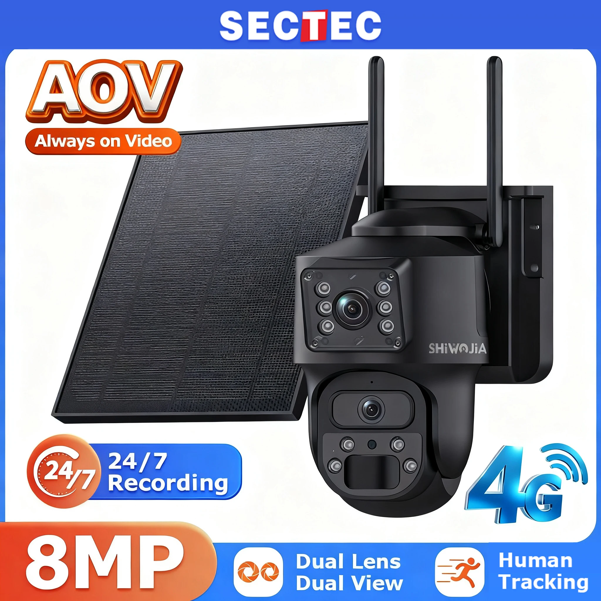 537AOV 8MP Dual PIR 4G Solar Powered Security Camera System Ultra HD Night Vision 24 7 Monitoring Waterproof Outdoor Surveillanc