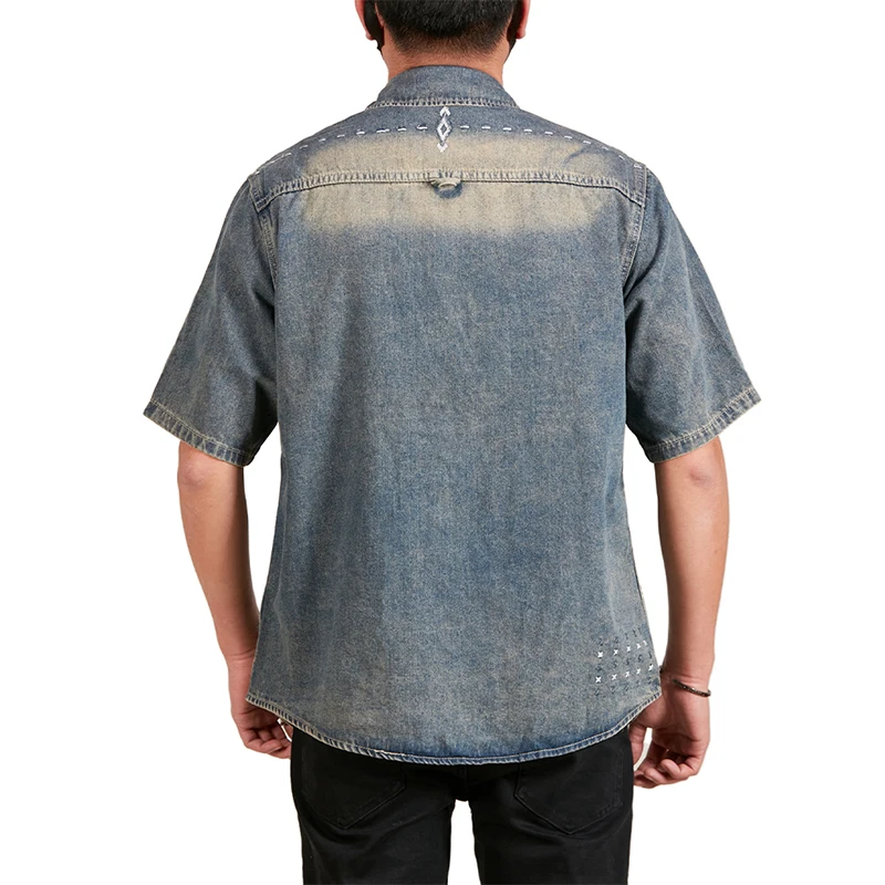 Men's Vintage Denim Short Sleeve Shirt Summer 2025 Relaxed Fit Embroidered Premium Quality Soft Comfort Youth Fashion Casual