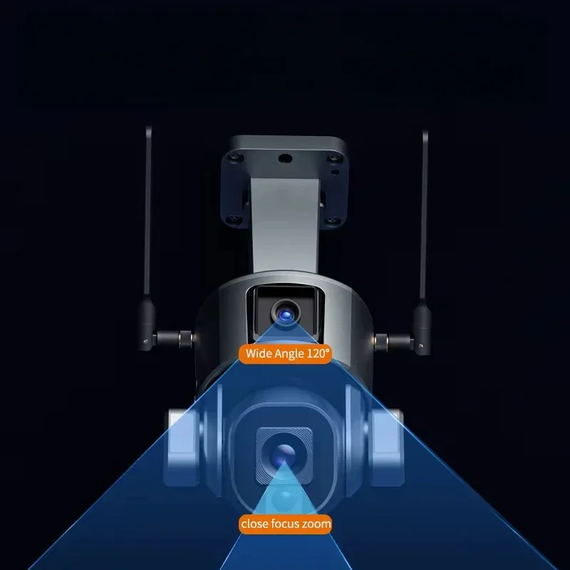 الأمن 4K تتبع الإنسان واي فاي 6 واط كاميرا لوحة طاقة شمسية مزدوجة 4MP عدسة 10X زووم بصري 4G بطارية تعمل كاميرا CCTV لاسلكية